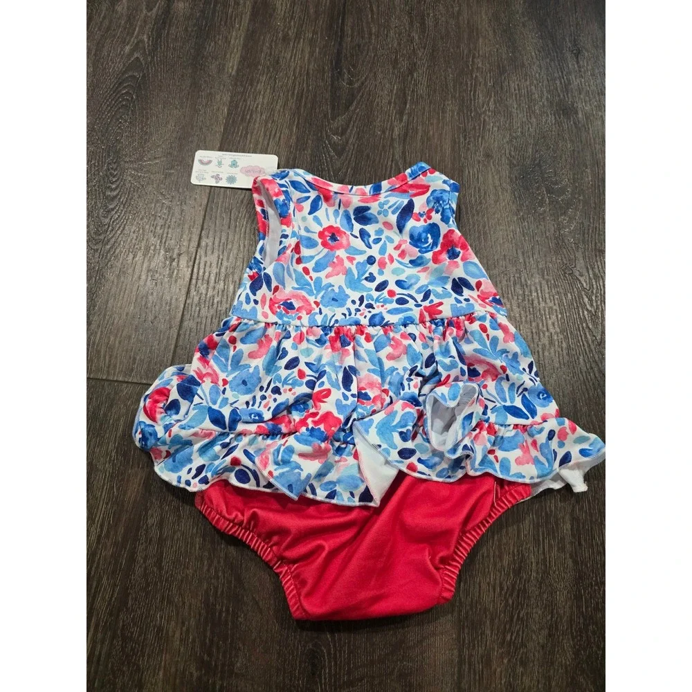 Pete + Lucy Baby Girl Floral Ruffle Romper Dress Blue Pink Red 3-6M NWT